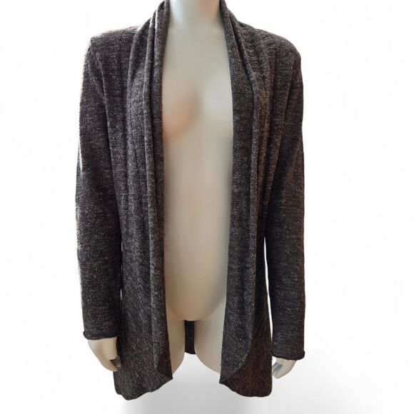 Eileen Fisher Cardigan Sweater S Wool Linen Silk Heather Gray Brown Open Front - Picture 2 of 10